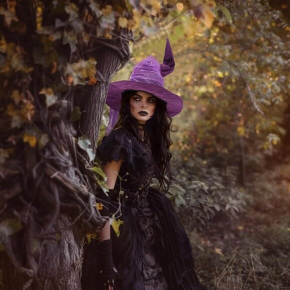 ?Women Purple Mesh Hat for Adult Costume Witch Hat Accessories main image 4